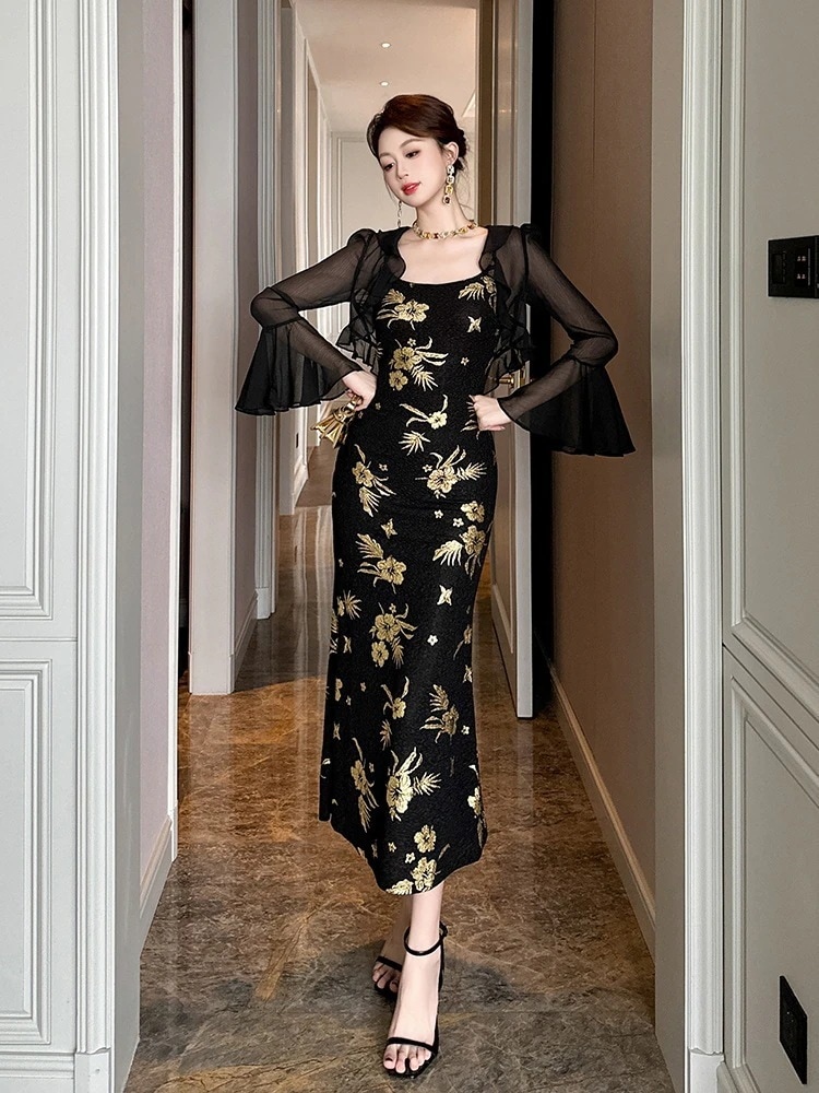 2024夏新品 キャミワンピース 花柄 スリム タイト セクシー ドレス パーティー キャバ 大人 同窓会 披露宴 卒業式 結婚式 演奏会 ウェディング 二次会 メガ割30%までに制限 4,540円