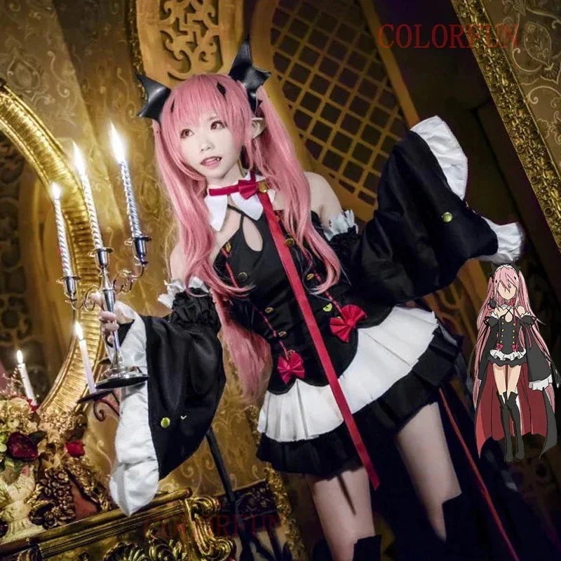 沸騰 终わりのセラフフクルルツェペシ小悪魔コスムコスプレデビルゴスロリメイドサキュバスハロウィンイベント仮装文化祭ウィッグ付き