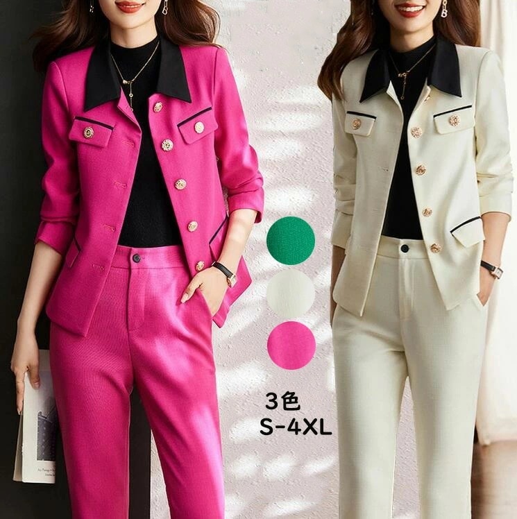 【超人気商品】パンツスーツ レディース スーツ 高級感 韓国風 リクルートスーツ フォーマルスーツ セットアップ 2点セット テーラードジャケット+パンツ キャリア 体型カバー着痩せ ビジネススーツ