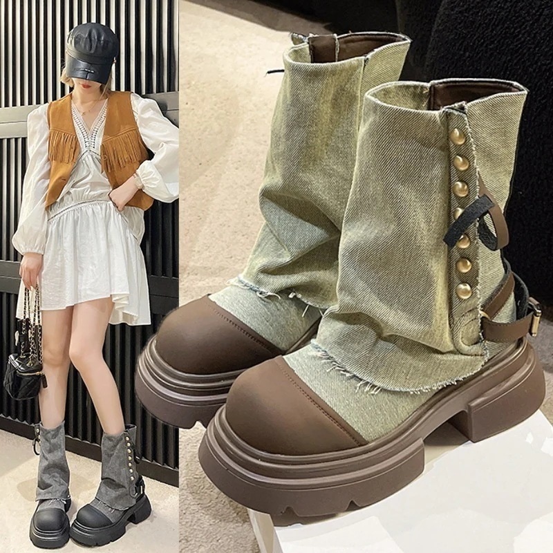 ロングブーツショットブーツレディース 靴 23新作 厚底靴 レトロ マーディンブーツ 福袋