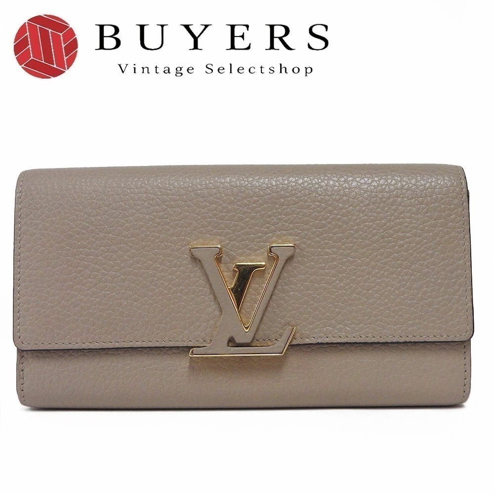 中古 ルイヴィトン 長財布 ポルトフォイユカプシーヌ ガレ ベージュ レザー 革 ゴールド金具 M61249 女性 レディース LV ビトン LOUIS VUITTON Long Wallet Be