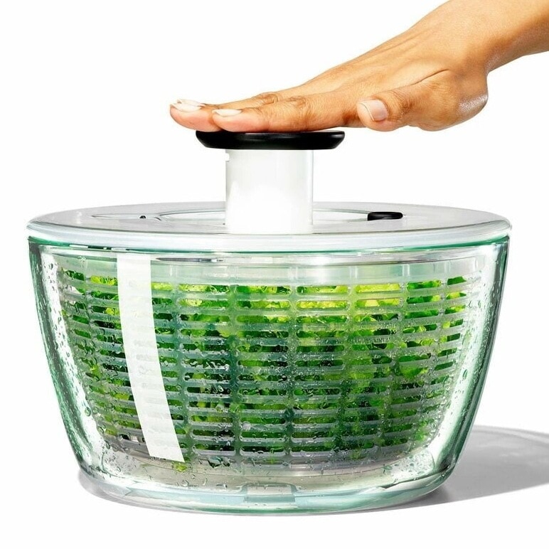 OXO オクソー ガラスサラダスピナー /野菜水切り ザル サラダボウル サラダドライヤー 水抜き 水切りボウル 手動 かご カゴ バスケット ざる ホウケイ酸ガラス ボウル