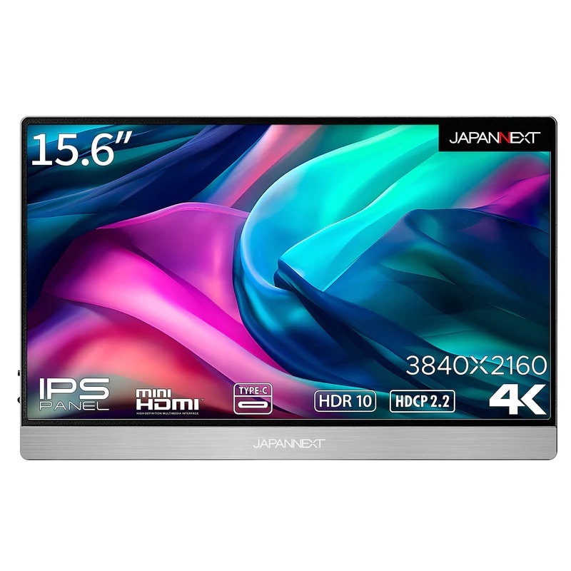 JAPANNEXTジャパンネクスト モバイル液晶ディスプレイ(15.6型/IPS/4K UHD 3840×2160/60Hz/30ms/HDR10/miniHDMI/USB Type-C/VESA)
