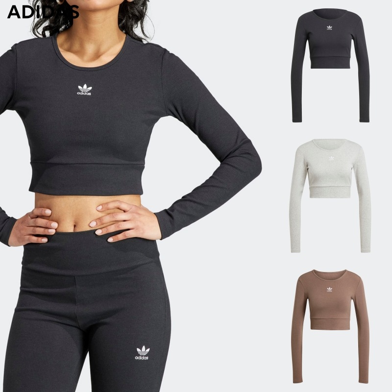 [ADIDAS] レディース ロングスリーブTシャツ BLACK / エッセンシャルズ リブ 長袖Tシャツ 3色