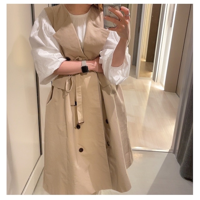 2way Sleeveless Trench Coat ノースリーブ トレンチコート トレンチワンピース 羽織り オフィスカジュアル 韓国 ファッション 【tyt-001】