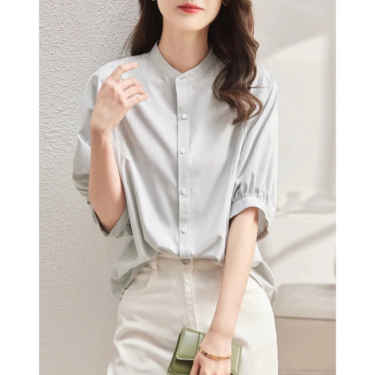 春夏 七分袖ブラウス Tシャツ ブラウス シフォンシャツ 長袖トップスサテンシャツ可愛シアーシャツTシャツシャツ ブラウス レディース トップス ホワイト 長袖 オフィス