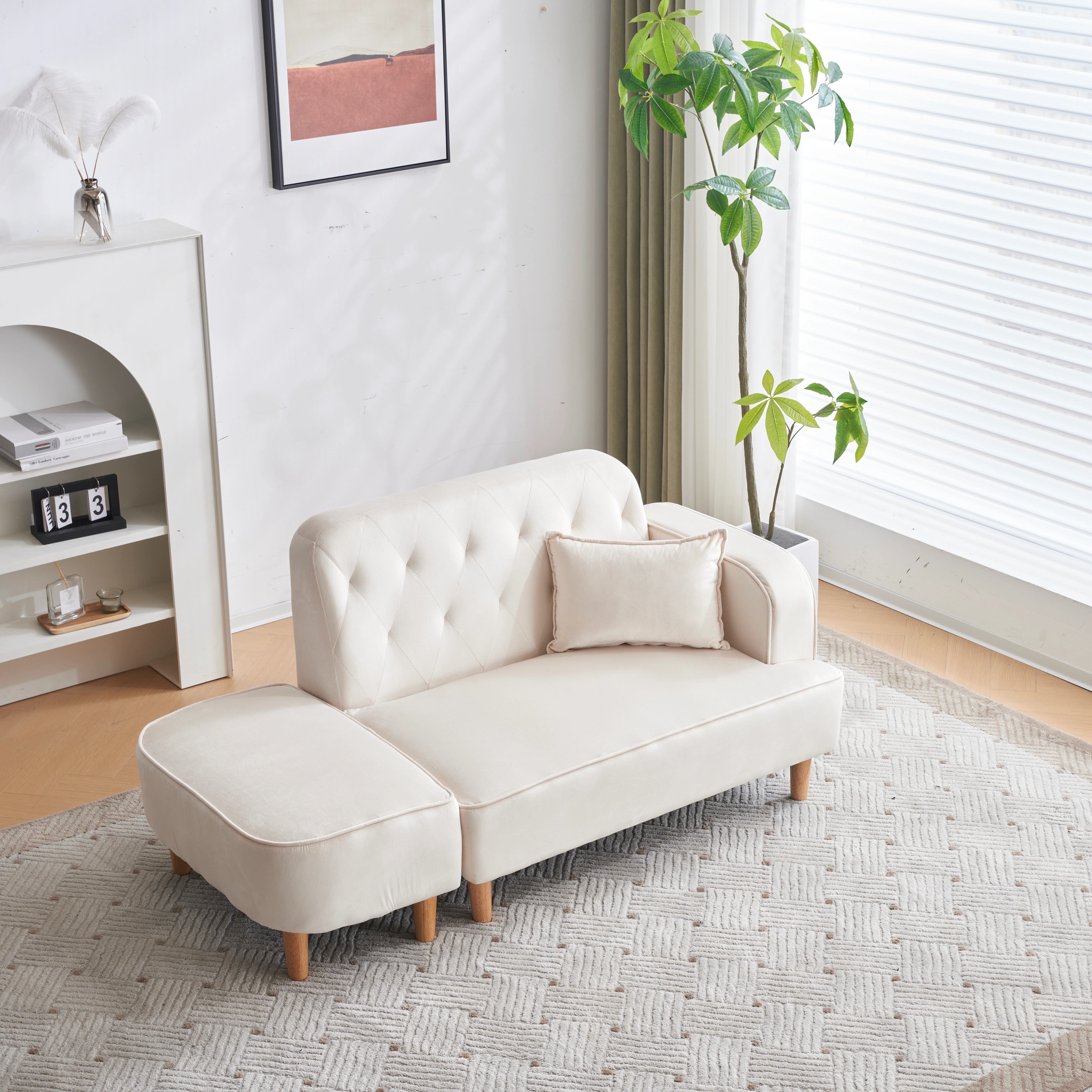 ソファー 2.5人掛け カウチソファ リビングソファ 肘付き オットマン l字 おしゃれ かわいい ベルベット調 東京倉庫から発送