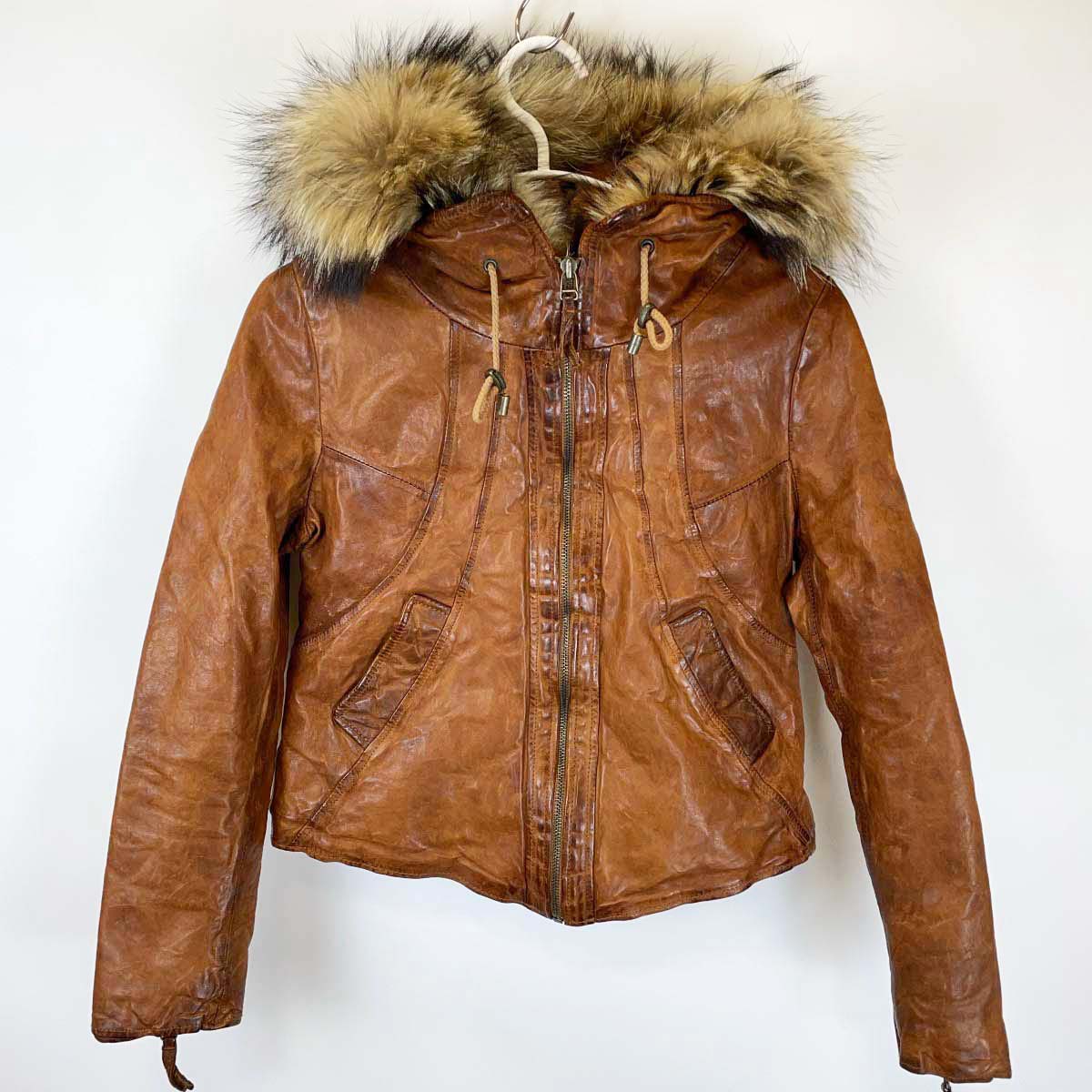 【中古】goa ゴア ラクーンファー付 レザージャケット ブルゾン F ブラウン 31358036 レディース アウター