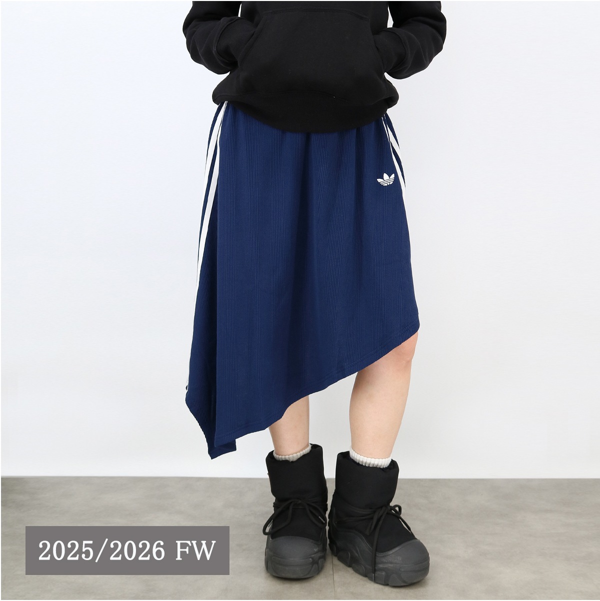 KS7782 アシンメトリースカート ASYMETRIC SKIRT トレフォイルロゴ刺繍 ワッフル素材 レディース ブランド