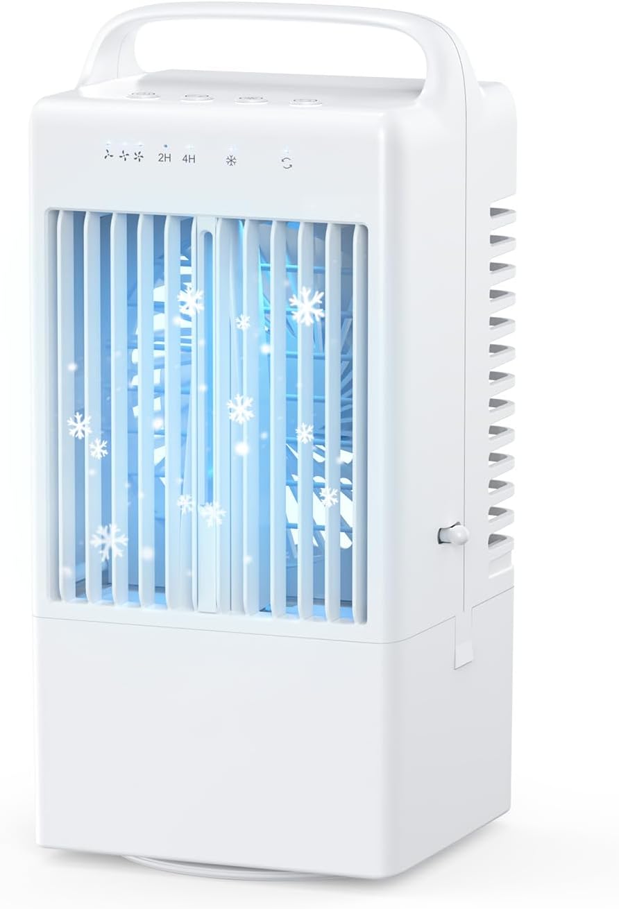 小型USB給電式冷風機 首振り・3段階風量・タイマー付き 900ml大容量タンクで氷使用可能な省エネ卓上クーラー