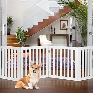 選べる3色　人気　白　新色　茶色　灰色　木製犬用ゲート 折り式バリア ペット用家具 フェンス 4枚 ペットゲート 折り式 安全柵 小型犬 中型犬 ペットガード 208x61cmx1.8cm