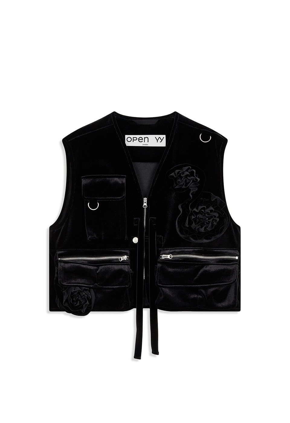 【OPEN Yy】25FW VELVET APPLIQUÉ CARGO VEST : BLACK