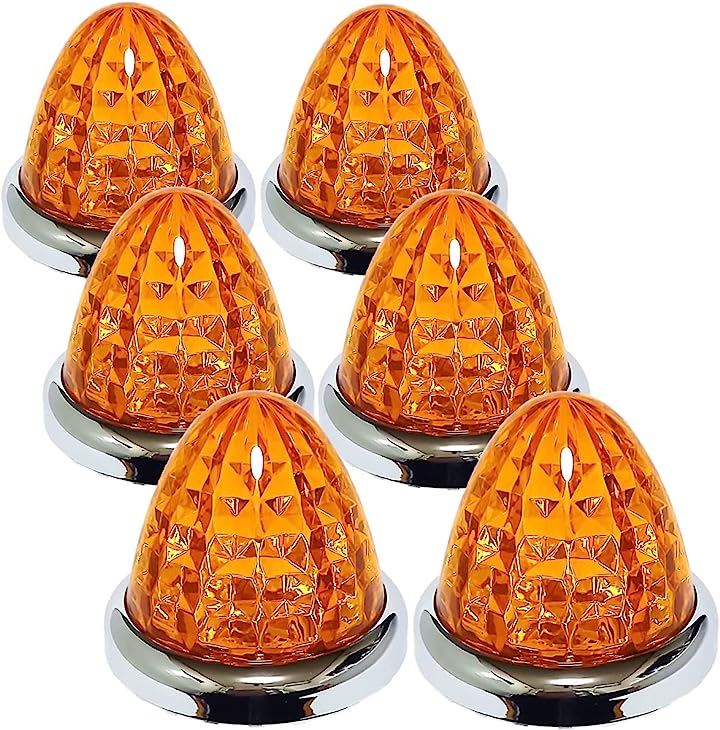 24V トラック用 LED マーカーランプ サイド 8面クリスタルカット仕様 16LED メッキリング 汎用 6個 セット( オレンジレンズ)