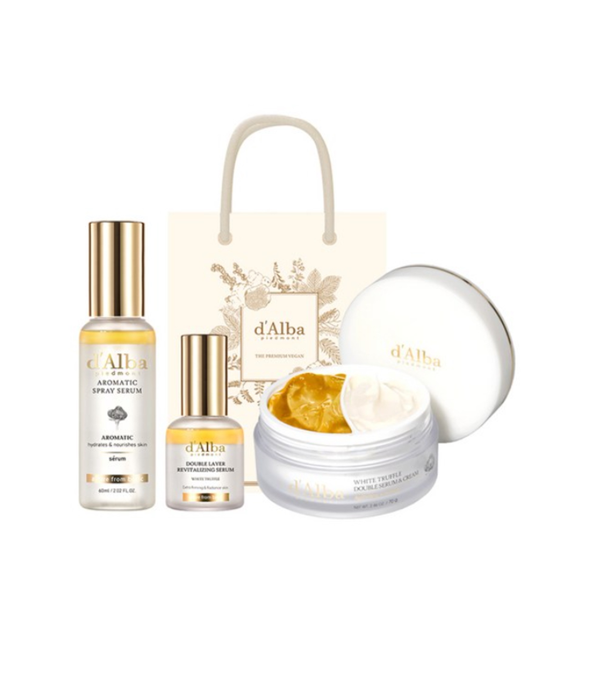ホワイトトリュフファーストアロマティックスプレーセラム60ml+ダブルレイヤーリバイタライジングセラム30ml+ダブルセラムアンドクリーム70g+ギフトバッグ基礎セット