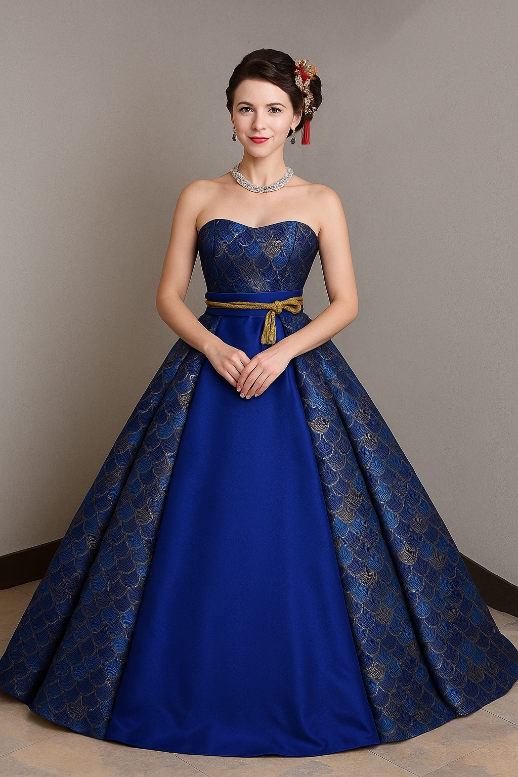 着物ドレス 和風ドレス ネイビー 編み上げ フリルドレス ビスチェドレス アンティーク色 結婚式