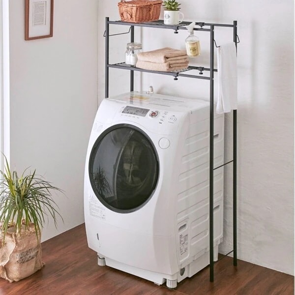 ランドリーラック 角パイプ洗濯機棚 マットブラック （ 洗濯機 棚 ラック 洗濯機ラック ）