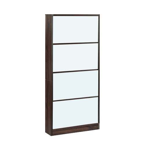 【最短即日出荷】【新品】　ブラウン 薄型 4段 シューズラック スリム シューズボックス 靴箱 下駄箱 ミラー 全身鏡 姿見 スリム くつ箱 靴入れ 収納ラック エントランス 靴収納 靴収納棚 おしゃ