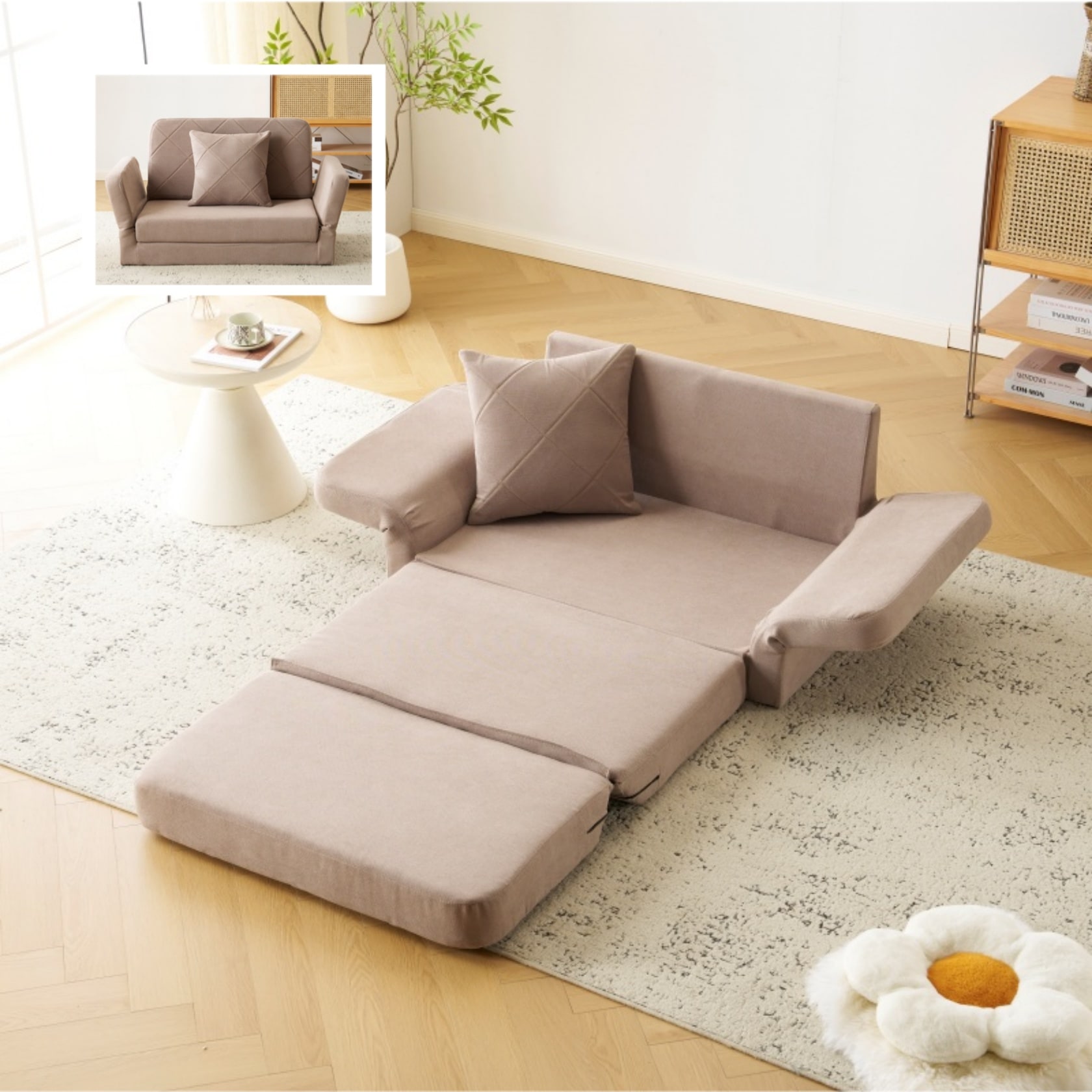 【日本国内出荷-3日で配達】ソファーベッド ソファベッド ローソファー 2人掛け マルチに使える3WAY 6段階リクライニング クッション付き 座椅子 ソファ 折りたたみベッド DJYC26