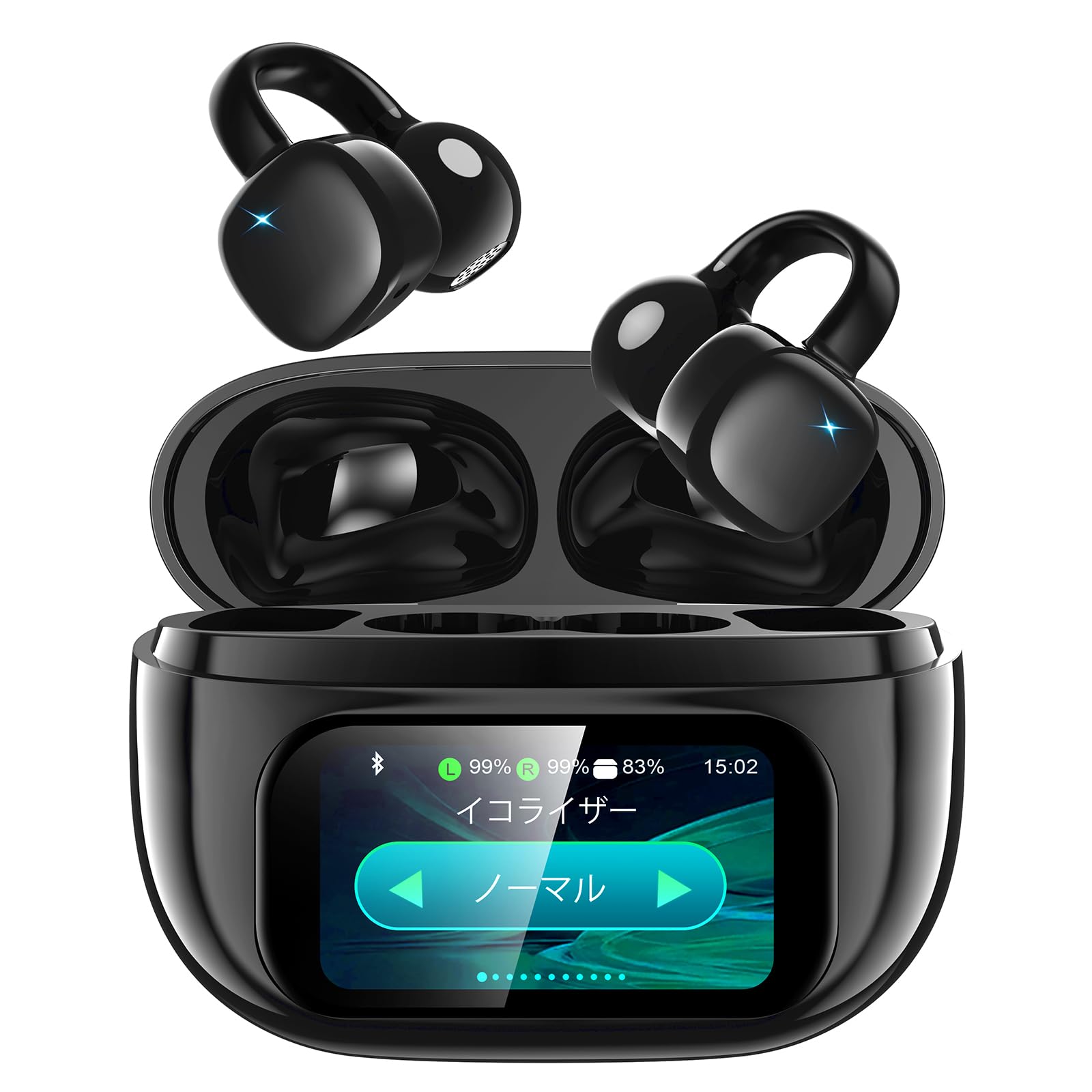 イヤホン bluetooth ワイヤレスイヤホン【2025年の衝撃作·ディスプレイ付きのイヤーイヤホンが登場】 最先端Bluetooth5.4技術 Hi-Fi オープンイヤーイヤホン 耳挟み型 開放型