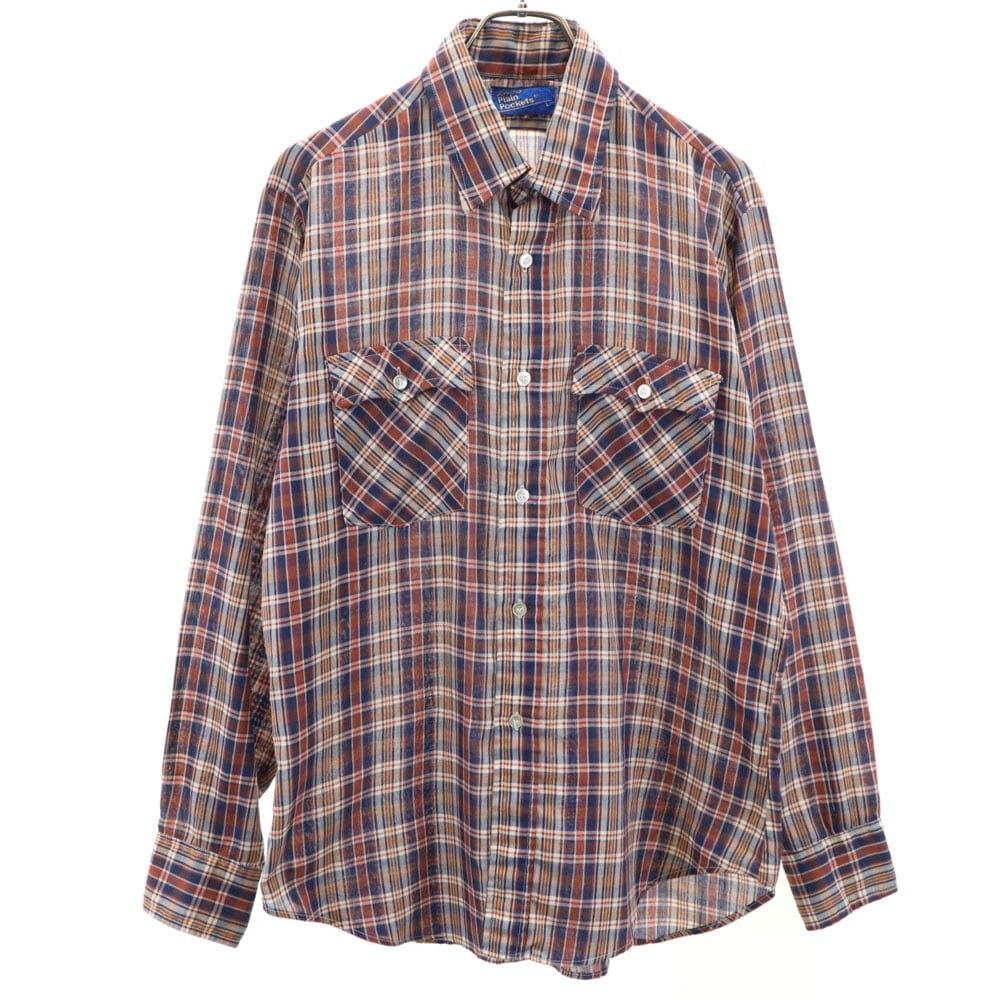 80s ヴィンテージ 長袖 チェックシャツ L レッド 他 ガーゼ生地 メンズ