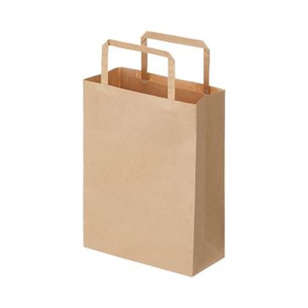 （まとめ）TANOSEE 紙手提袋 平紐 極小ヨコ180タテ240マチ幅80mm 茶無地 1パック（50枚）20セット