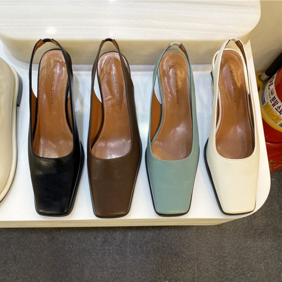 【取寄：納期2週間】パンプス レディース PU ミドルヒール スクエアトゥ 5cmヒール 大人可愛い 無地