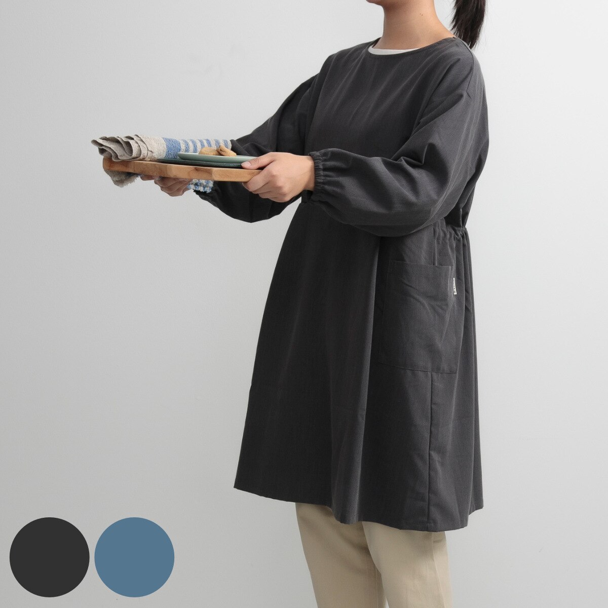 エプロン 無地 イージーケアのミドル丈割烹着 COCOWALK ココウォーク 割烹着 ポケット付き かっぽう着 かっぽうぎ キッチンエプロン 台所エプロン かぶるだけ スモック 大人用