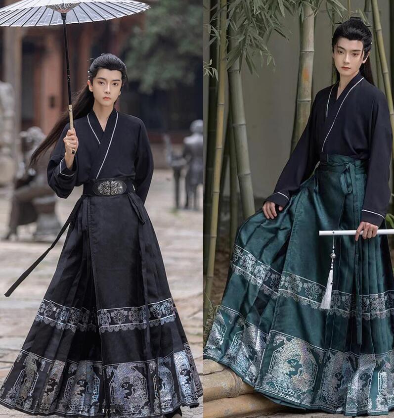 男女兼用漢服　メンズレディース中華唐装 漢服　プリーツスカート　中華風シャツ　ハロウィンステージ演出衣装　明朝中国古代コスプレ服　学園際文化際　写真撮影　団体服　男性用演出服　クリスマス仮装変装イベン