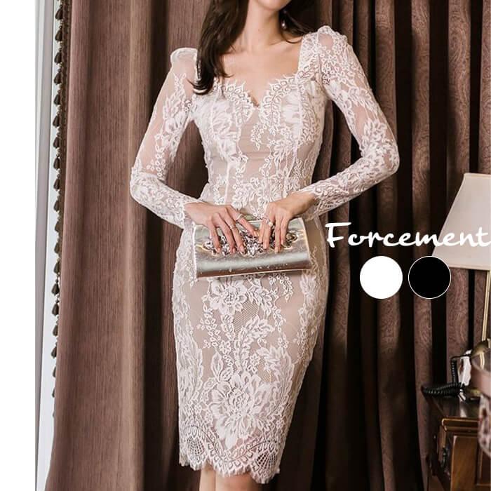 秋の新作 タイムセール 総レースデザインがエレガントなパーティドレス　韓国　二次会　パーティドレス　花柄　夏　タイトスカート　きれいめ　大人っぽい　華やか　ひざ丈　卒業式 2枚購入で200円OFF