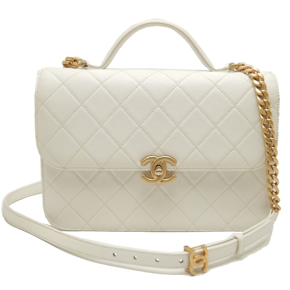 トップハンドルチェーンショルダー AS2826 ショルダーバッグ キャビアスキン ホワイト/252755【中古】