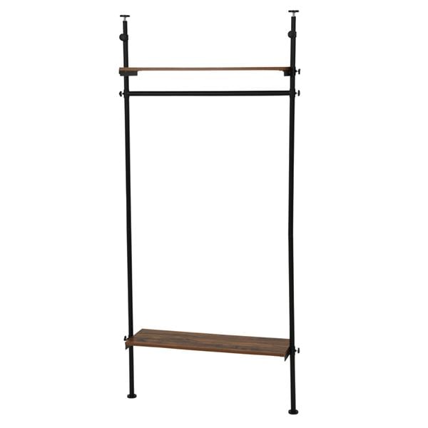 突っ張り ハンガーラック/ハンガーポール ブラウン 幅90奥行24高さ187264cm スチール 高さ調節 棚板2枚 組立式