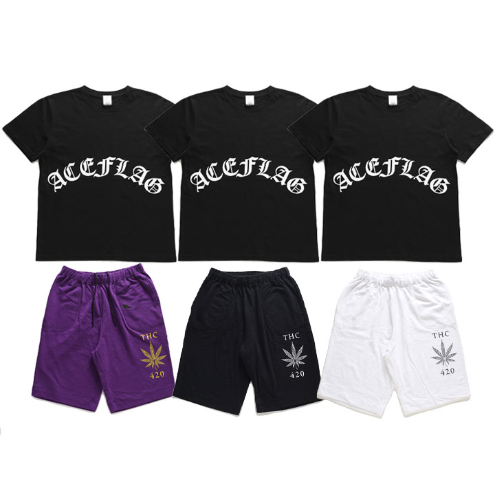 ACE FLAG 上下セット 半袖 ブランド Tシャツ ハーフパンツ メンズ 春夏用 全3色 大きいサイズ エースフラッグ セットアップ おしゃれ かっこいい