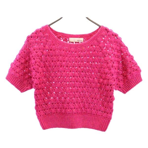 未使用 半袖 かぎ針ぽこぽこ ニット F ピンク系 カットソー レディース