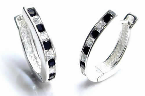 パヴェジュエル（ブラック） スナップピアス 1ペア販売 両耳 ワンタッチ 中折れ 装着簡単 シルバー925 リングピアス 本物の銀 プレゼント 男性 女性 ヒンジ 20G pc-00-00096xx