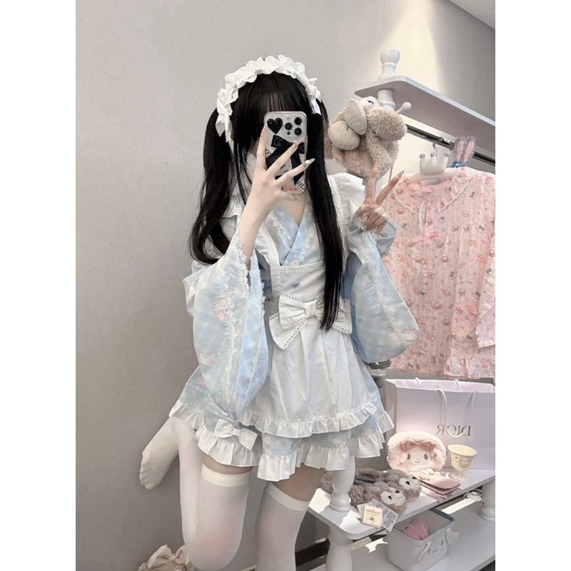 ロリータ かわいい メイドワンピース 蝶結び ストラップスカート エプロン cosセット ロールプレイング