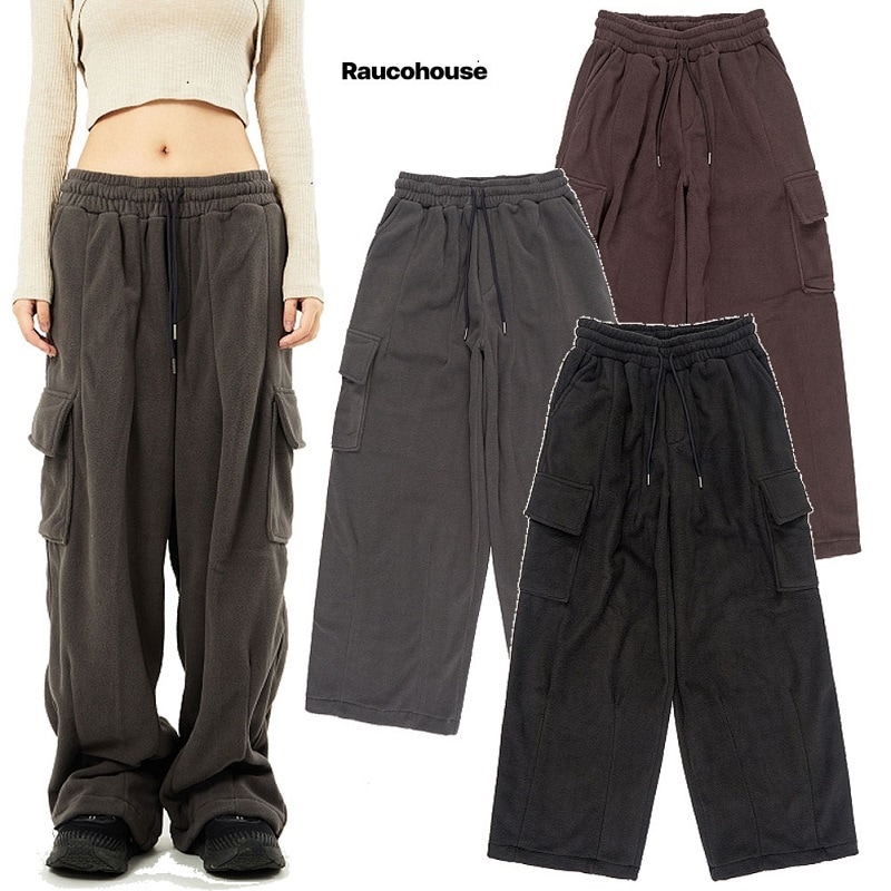 Heavy fleece cargo wide banding pants 男女共用 韓国人気 3色