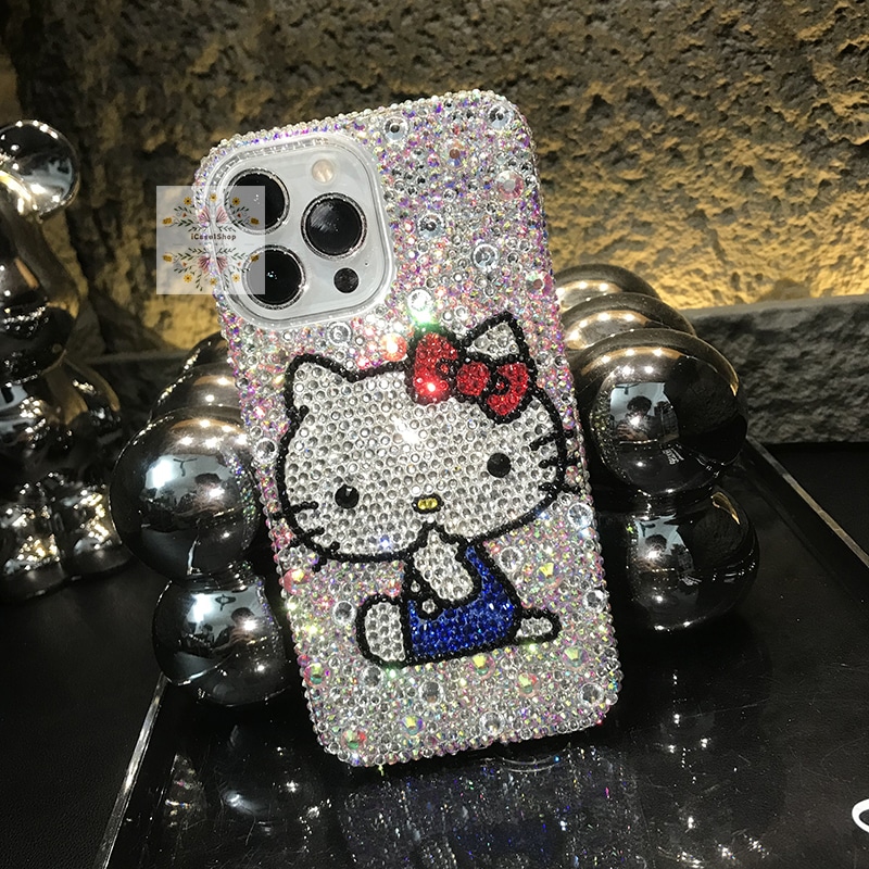 ハンドメイド iPhoneケース ハローキティ キラキラのラインストーン iPhone17/16/15/14/13/12ケース Plus Pro Max デコ電ケース