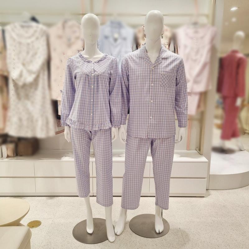 AK水原店 竹先染めチェック カップルパジャマセット WP8889RMP8889A