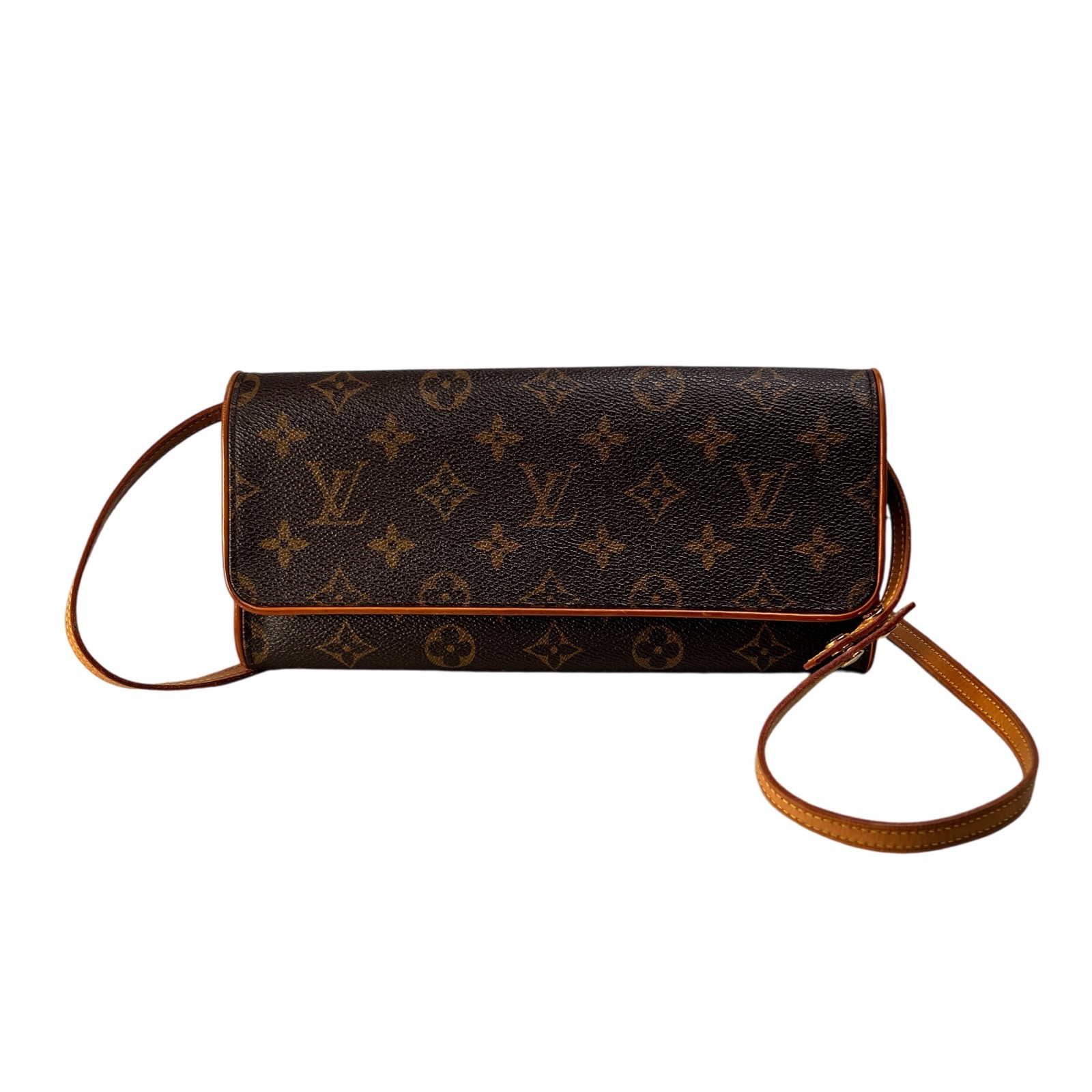 LOUIS VUITTON ルイヴィトン ポシェットツイン モノグラム レザー ショルダーバッグ ブラウン A-14114
