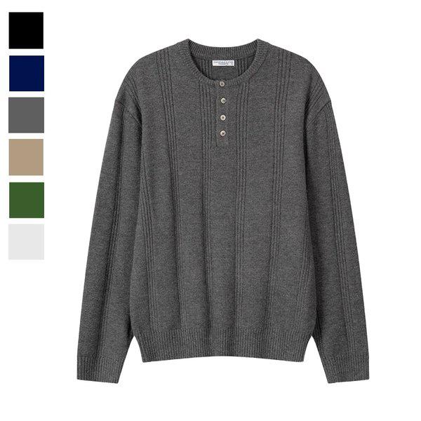 メンズ秋コエラウンドヘンリーネック長袖ニット AS-KNA-Q028-チャコール