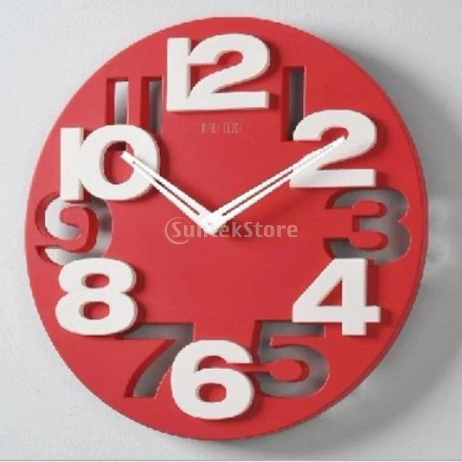 【超お得1つ買うと10個もらえる】NEWカラー追加全4色 大数字 3 壁 掛け 時計 ホーム キッチン 寝室 騒音なし 時計 4色選べる - 赤