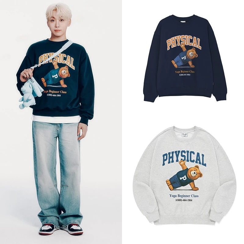 [SEVENTEEN スングァン着用] Yoga bear sweatshirt/NAVY/LIGHT GRAY/韓国ファッション/トレーナー/ 男女共用/ カップルルック/ 長袖 Tシャツ