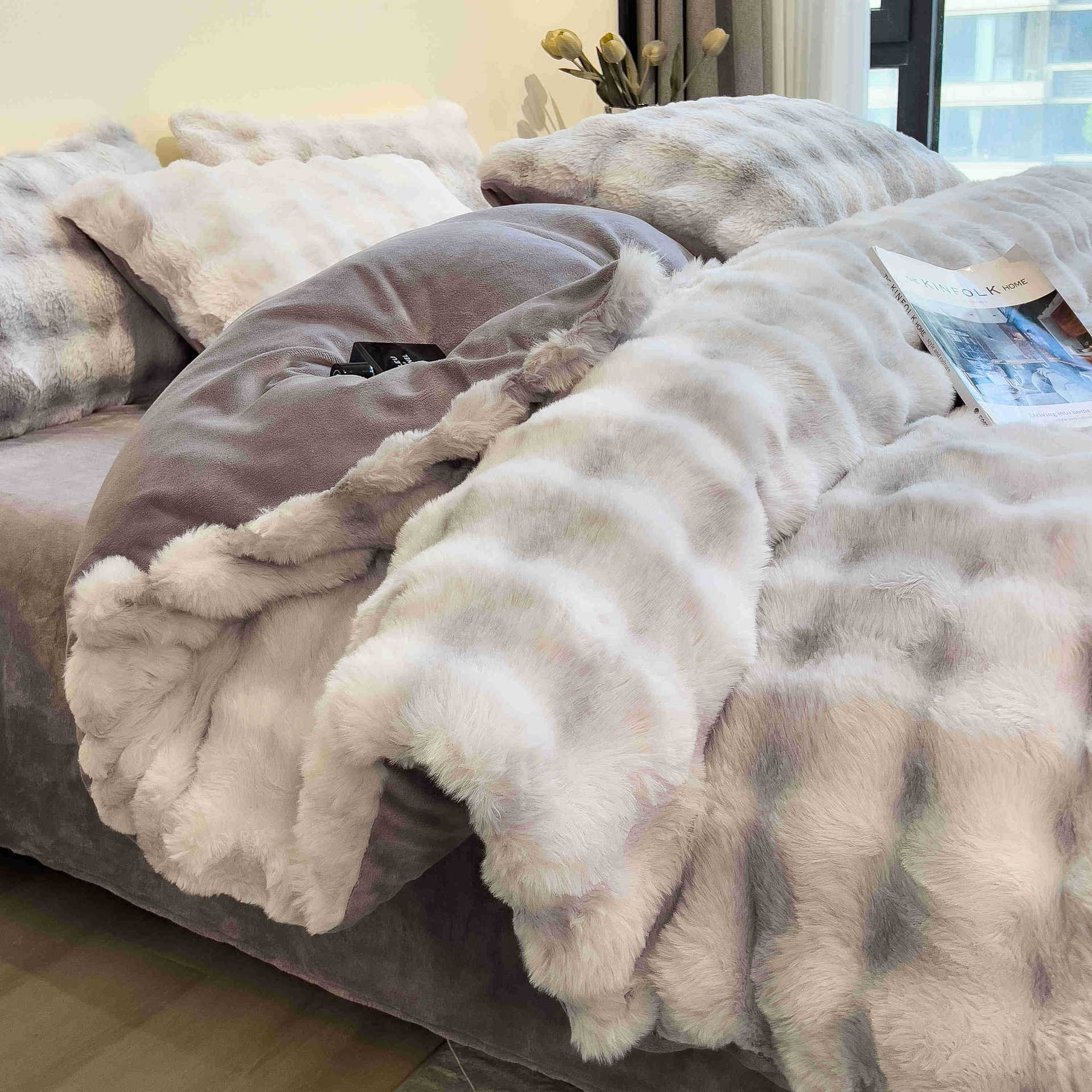 冬用増厚ベッド4点セット バブルイミテーションラビットダウン ミルクベルベット掛け布団カバー+ベルベットシーツ 学生寮点セット