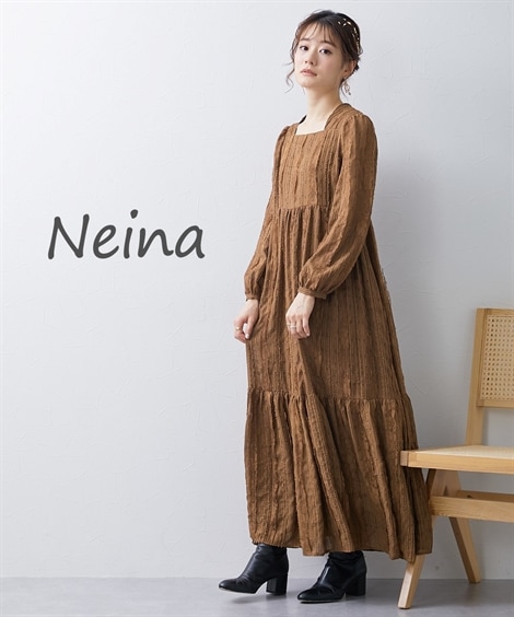 ドレス 結婚式・パーティー・オケージョンドレス カットジャガード切り替えバックリボンデザインワンピースドレス 大きいサイズ有 Neina
