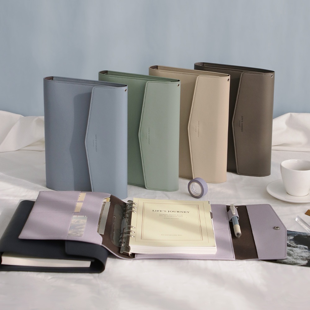 +ステッカーアイコニックジャーニー6ボールバインダーA5刻印日記オーガナイザー（レザーカバープランナー）