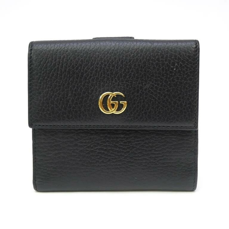 グッチ GUCCI GGマーモント 二つ折り財布 456122 黒 レザー 【中古】(68580)