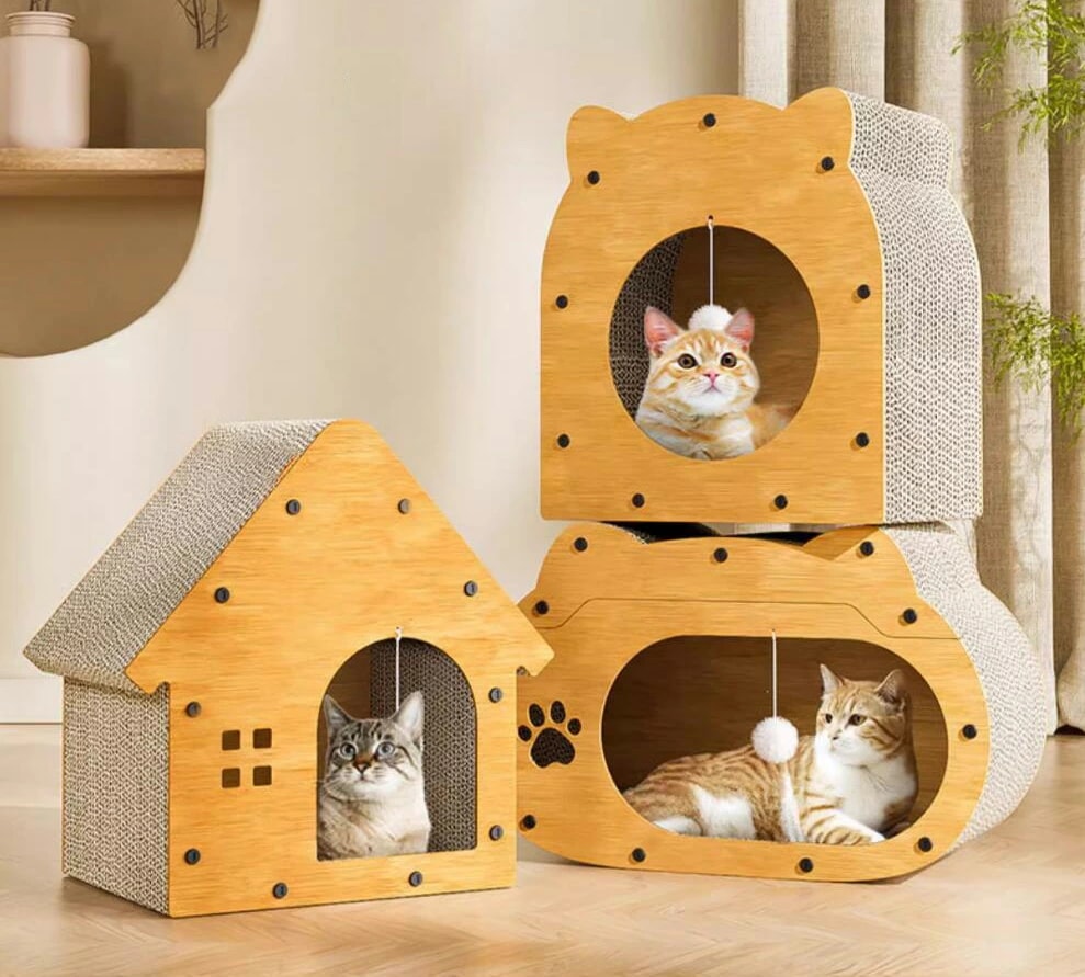 キャットダンボールハウス 猫用爪とぎ 軽量 屋内 高密度段ボール ストレス解消 可愛い ペットハウス ネコハウス 猫小屋 組み立て式 猫ハウス 爪とぎ兼ベッド 研削爪 猫ペット 爪研ぎハウス ダンボー