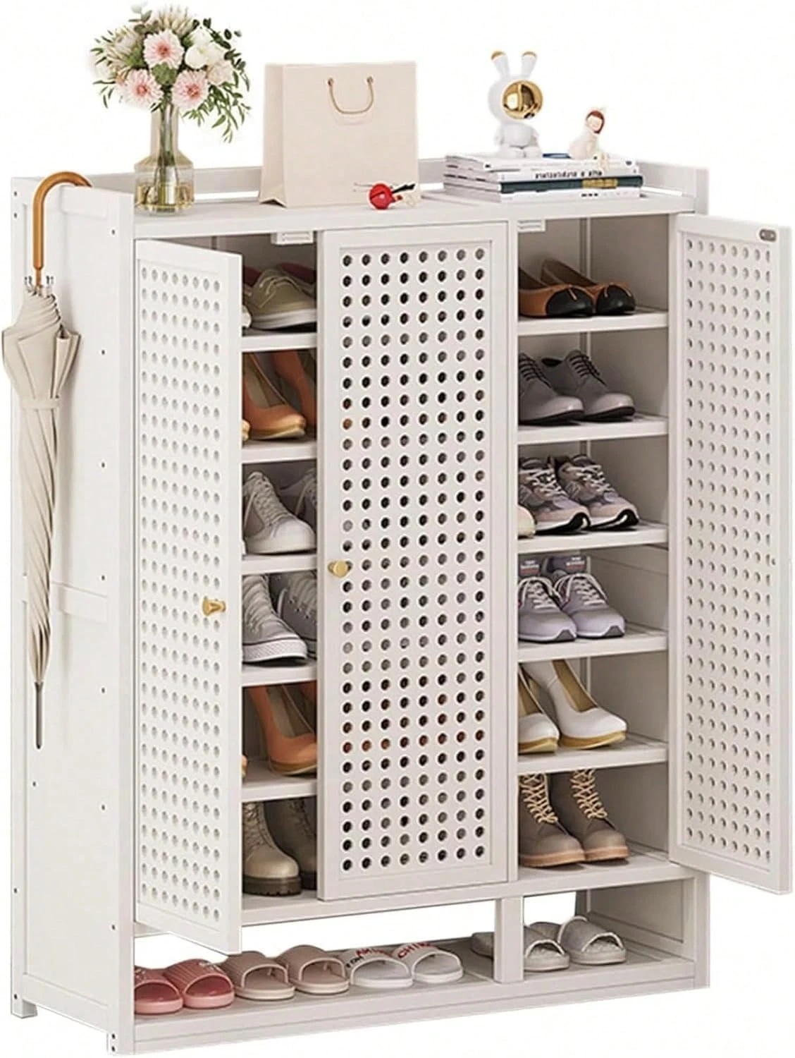 下駄箱 7/8段 靴棚 靴 玄関 大容量 スリム 省スペース 天然竹製 木製家具 扉付き 靴ラック 小物 便利 玄関 廊下 コンパクト 防塵 通気 防臭 移動しやすい 靴入れ (7段3ドア（高さ95* 8,999円