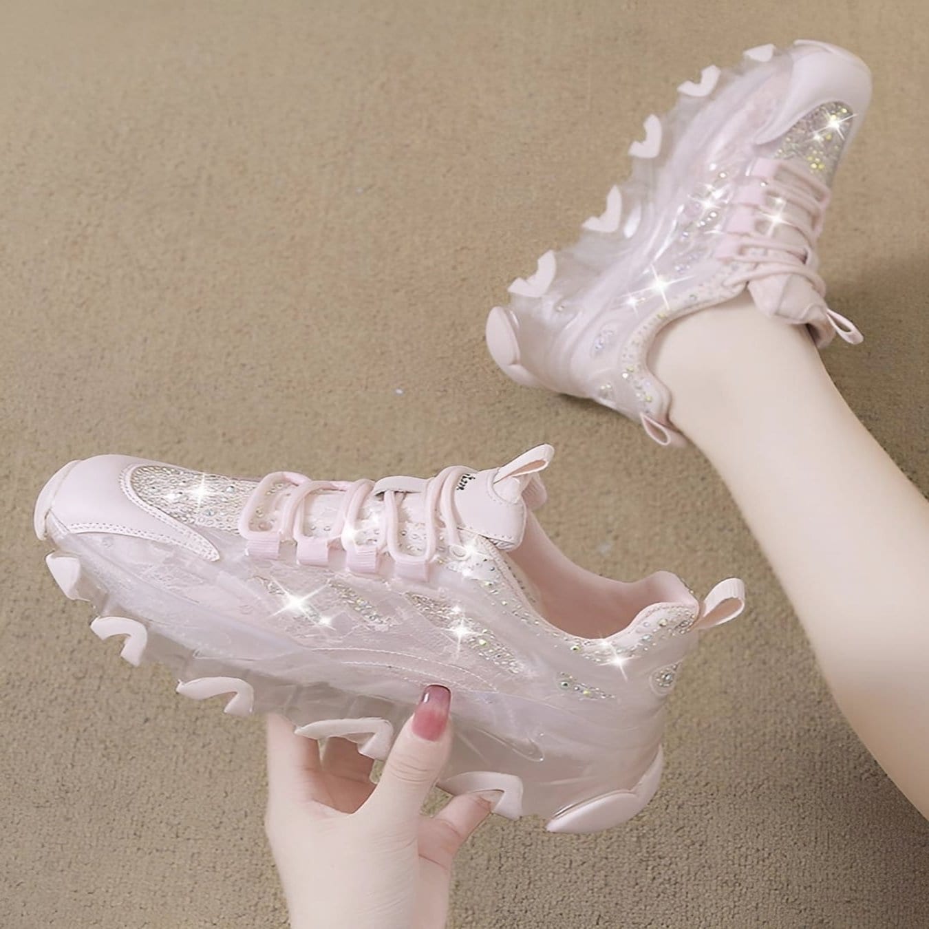 シューズ レディース 全2色 クリアソールクリスタルスニーカー ダッドスニーカー ラインストーンスニーカー キラキラスニーカー シューズ 靴 きれいめ かわいい おしゃれ シック カジュアル お出かけ