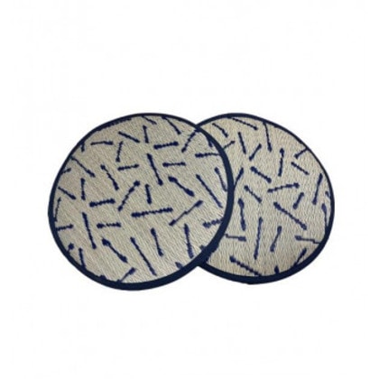 小枝クッション 紋織 い草クッション(2枚組) 小枝 ブルー 2枚組 38丸 TSN341792